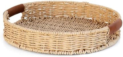 Summit Living Rattan Organizer with Leather Handles – Decorative