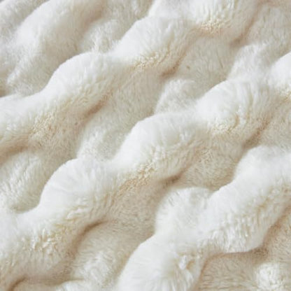 Faux Fur Throw Blanket for Couch, Soft Fuzzy Plush Thick Bubble