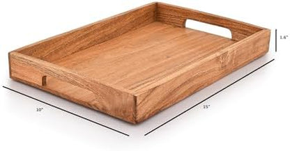 Samhita Acacia Wood Serving Tray with Handles,Wooden Tray, Snack Tray