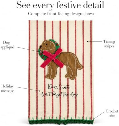 Mud Pie Dear Santa Embroider Dog Decorative Bar Towel, Decorative