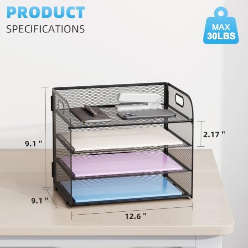 Marbrasse 4 Tier Paper Organizer Letter Tray - Mesh Desk File