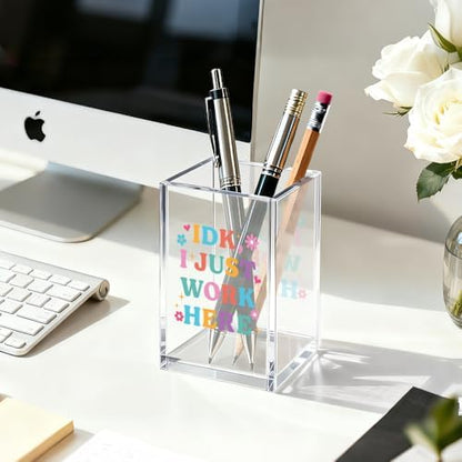 I Just Work Here Pen Holder for Desk, Cute Desk Accessories for Work