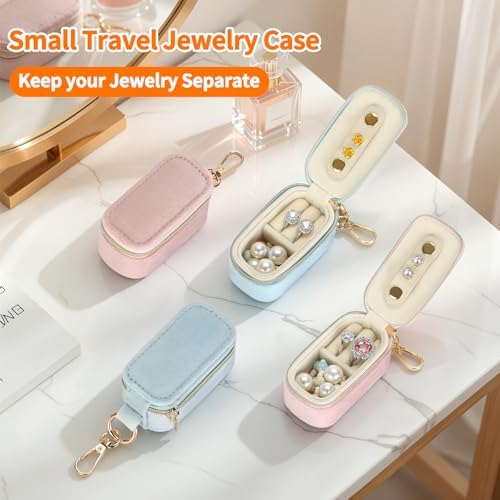 KUKUVR Mini Velvet Travel Jewelry Box with Keychain (Pink)