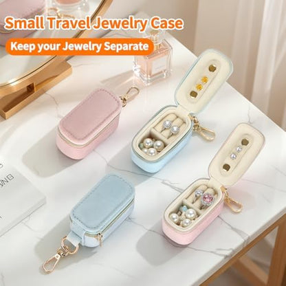 KUKUVR Mini Velvet Travel Jewelry Box with Keychain (Pink)