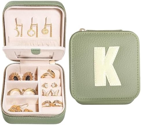 S.Leaf Initial Travel Jewelry Case - Portable Jewelry Box for Women