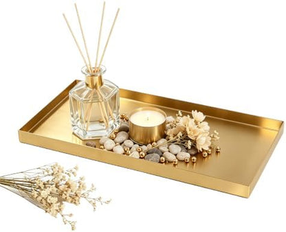 1Pcs Gold Stainless Steel Serving Tray - 12x8 InchRectangular Storage