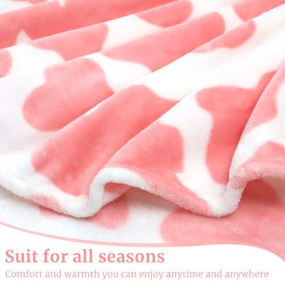 Pink Cow Throw Blanket Gifts for Women Girls Teen, Soft Plush Fleece