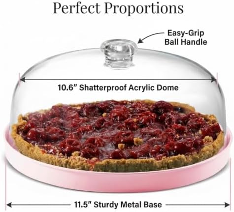Godinger Pink Acrylic Cake Stand with Dome Cover, Metal Pie Tray