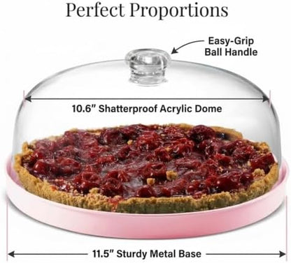 Godinger Pink Acrylic Cake Stand with Dome Cover, Metal Pie Tray