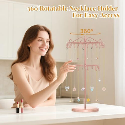 EsLuker.ly Necklace Holder Organizer Rotating Display Stand, 2 Tier