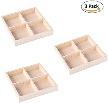 Hammont Square Wooden Trays – Sectional Divided Serving & Snack