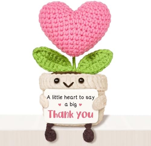Thank You Gifts for Women, Crochet Pink Heart Flower with Appreciation