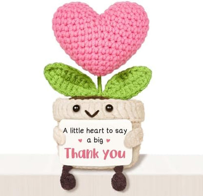 Thank You Gifts for Women, Crochet Pink Heart Flower with Appreciation