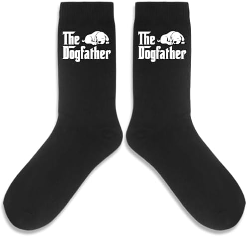 The Dogfather Socks, Dog Dad Gifts, Black Crew Socks for Men, Birthday