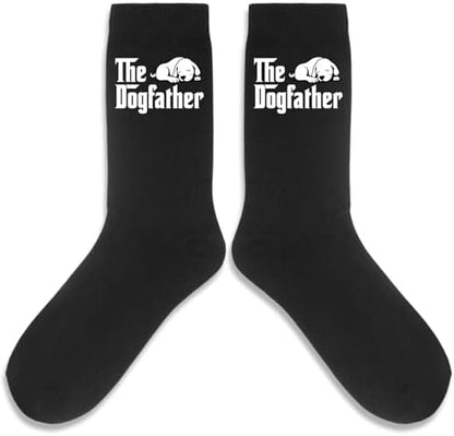 The Dogfather Socks, Dog Dad Gifts, Black Crew Socks for Men, Birthday