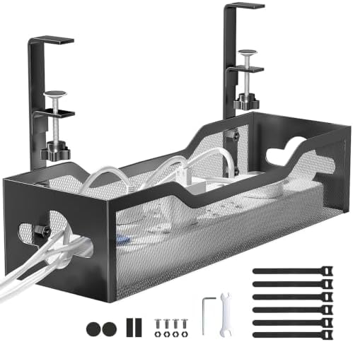 Under Desk Cable Management Tray No Drill, Metal Mesh Cable Management