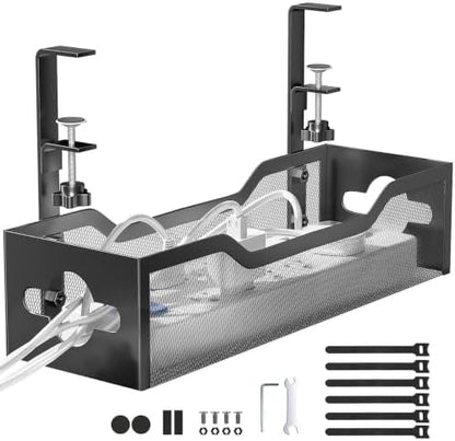 Under Desk Cable Management Tray No Drill, Metal Mesh Cable Management