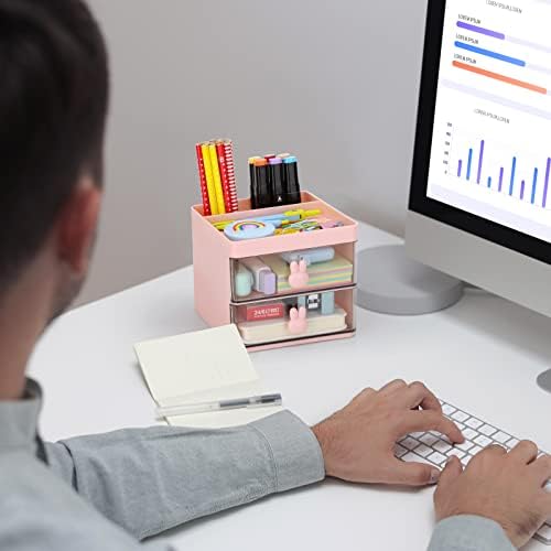 LETURE Small Desk Organizer With Drawer, Office Desktop Storage Box