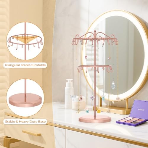 EsLuker.ly Necklace Holder Organizer Rotating Display Stand, 2 Tier