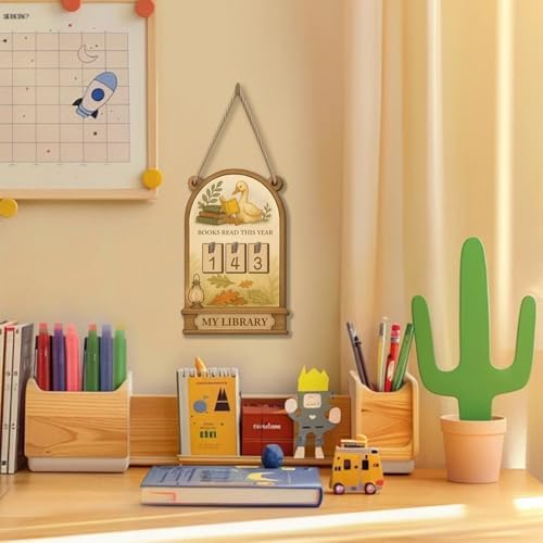 Silly Goose Books Read This Year Counter, Wooden Reading Tracker Sign