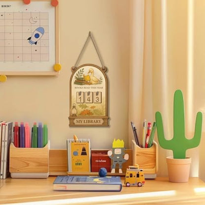 Silly Goose Books Read This Year Counter, Wooden Reading Tracker Sign