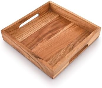 Samhita Acacia Wood Serving Tray with Handles,Wooden Serving Tray