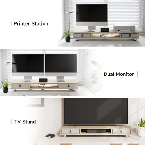 Fenge Dual Monitor Stand, 2-Tier Desk Organizer with Drawers, 42.5in