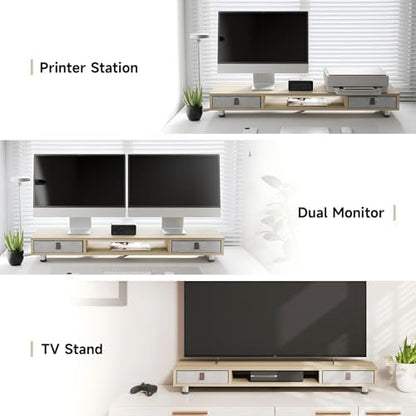 Fenge Dual Monitor Stand, 2-Tier Desk Organizer with Drawers, 42.5in