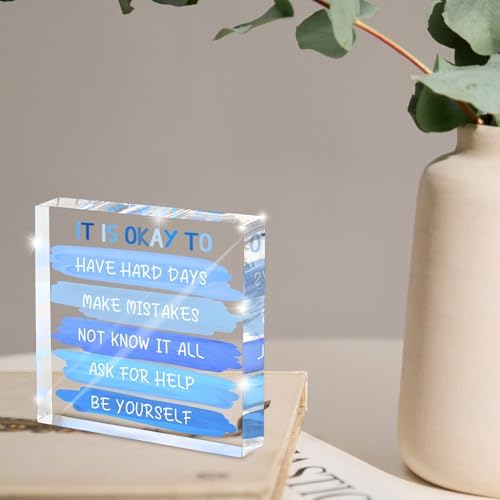 Mental Health “It Is Okay To...” Desk Sign - 4x4 Inch Blue Acrylic