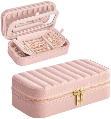 SONGMICS HOME Travel Jewelry Case, Portable Box Organizer with Mirror