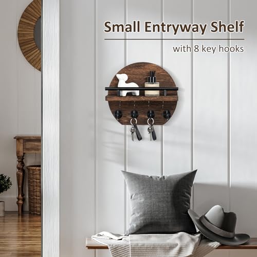 Nekon Key Holder for Wall, 9.8 Inch Round Wall Decor, Brown