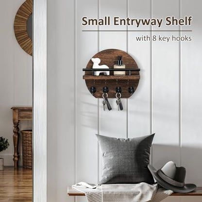 Nekon Key Holder for Wall, 9.8 Inch Round Wall Decor, Brown