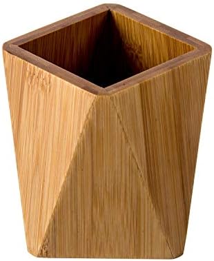 Bamboo Wood Pen Holder Stand for Desk Geometric Pencil Cup Pot Cute