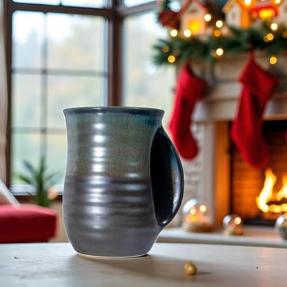 Reactive Glaze Ceramic Hand Warmer Mug, Right Handed, 16 Ounce