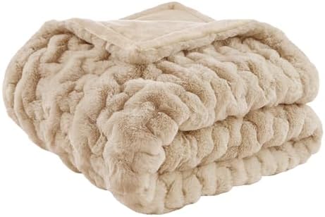Madison Park Ruched Fur Throw Faux Fur Blanket for Sofa, 50" x 60"
