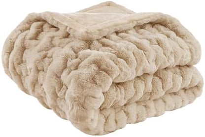 Madison Park Ruched Fur Throw Faux Fur Blanket for Sofa, 50" x 60"