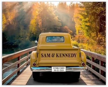 Romantic Pickup Truck Wall Art, Couple’s Names on Tailgate, Custom