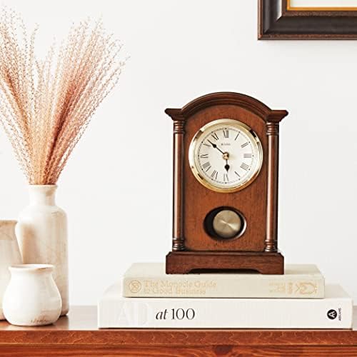 Bulova Dalton Chiming Pendulum Table Clock - Walnut Finish - Gold-Tone