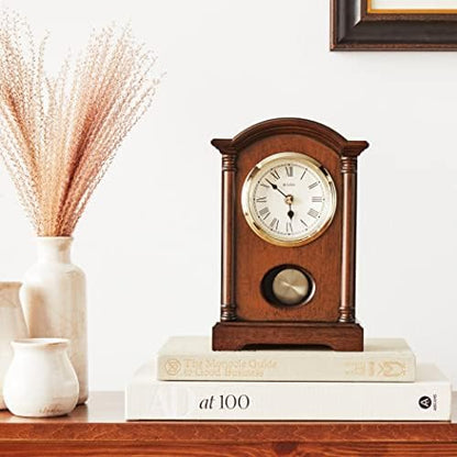 Bulova Dalton Chiming Pendulum Table Clock - Walnut Finish - Gold-Tone