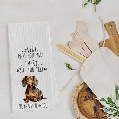 Funny Dachshund Dish Towels Set - Dachshund Gifts Waffle Weave Kitchen