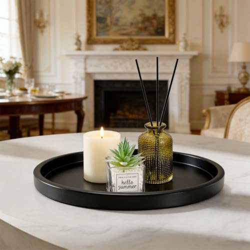 Round Metal Candle Plate, Black Candlestick Tray, Modern Candle