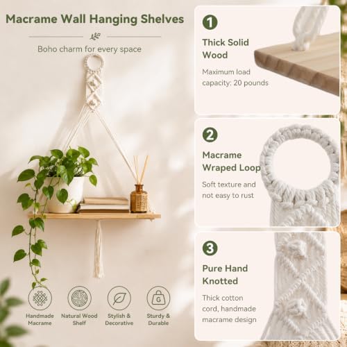 Artilady Macrame Wall Hanging Shelf Boho Storage Wall Decor for