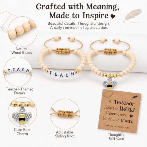 Artlunar Teacher Gifts -2Pcs Apple Bee Bracelets,Teacher Appreciation