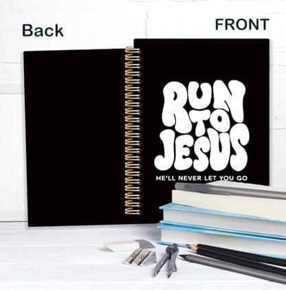 Black and White Christian Spiral Notebook, Run to Jesus Bible Verse