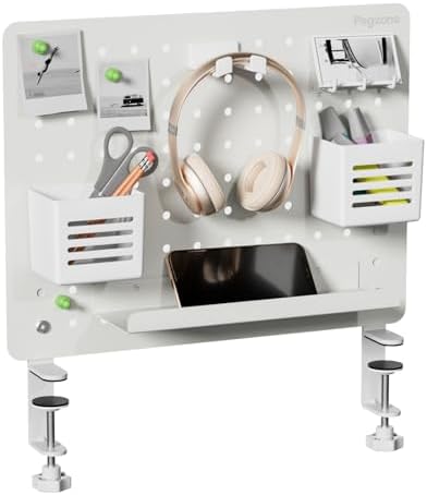 PEGZONE Clamp on Desk Pegboard, 16.5" x 12.6", with 10 Accessories