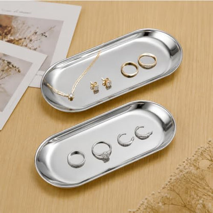 Silver Tray 2 Pack Stainless Steel Decorative Tray 7 in Vanity Tray