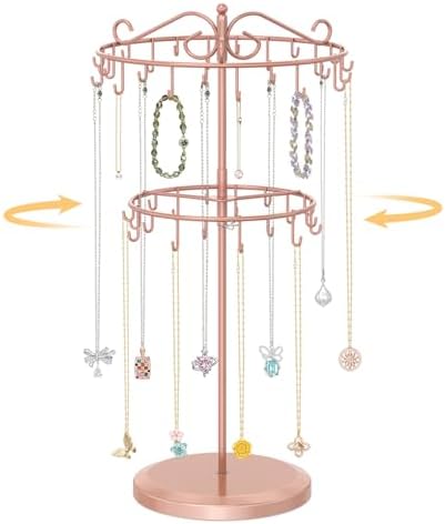 EsLuker.ly Necklace Holder Organizer Rotating Display Stand, 2 Tier