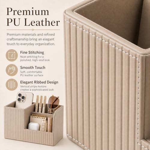 KINGFOM Desk Pen Organizer Office Supplies Caddy Pu Leather