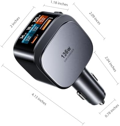 Estbuc 136W Retractable Car Charger, Fast USB C Cigarette Lighter