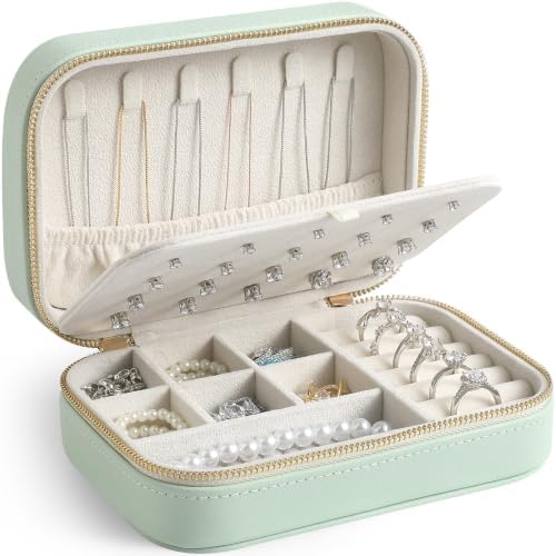 Genuine Leather Travel Jewelry Organizer Case for Women, Small Mini